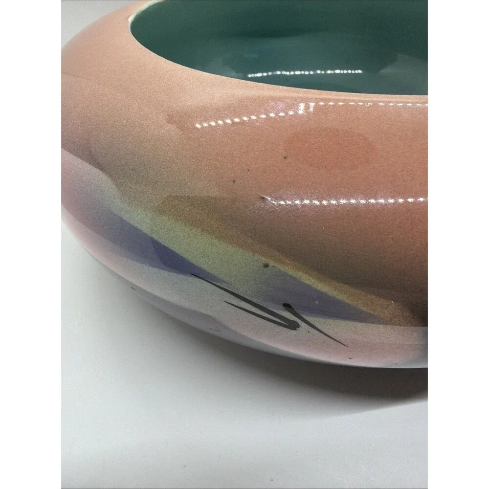 Vintage Judith Stiles Studio Art Pottery Multicolor Bowl- 9 Inches- Signed